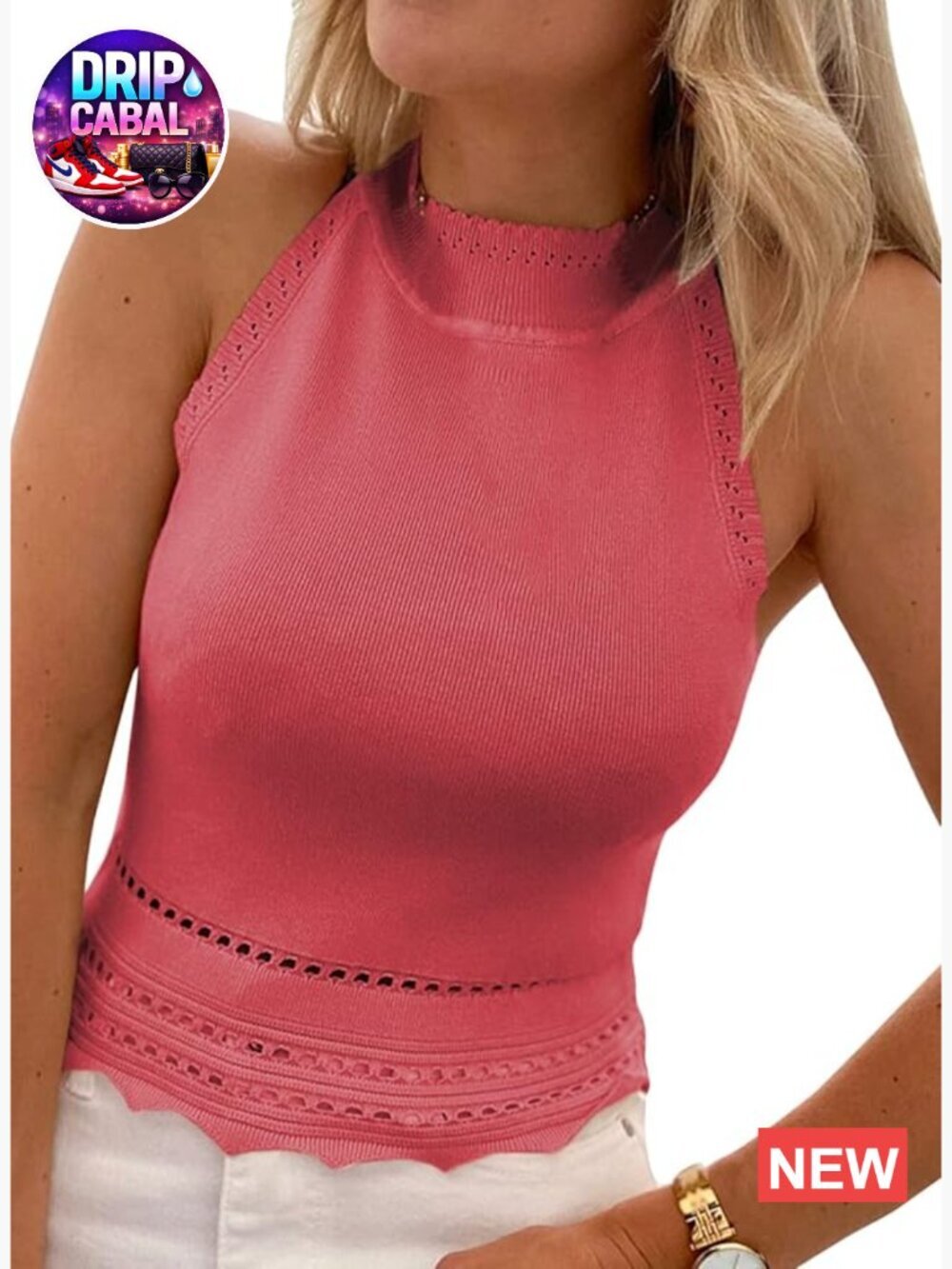 Ribbed Knit High Neck Racerback Crop Tank Top Sleeveless Cami